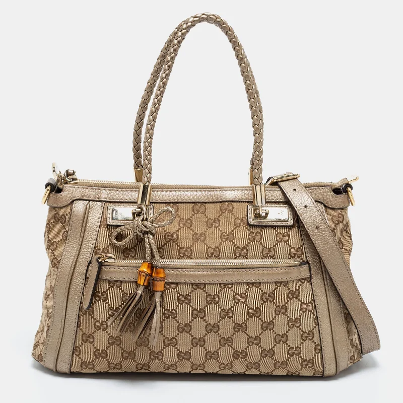 Gucci Beige/Gold GG Canvas and Leather Small Bella Tote