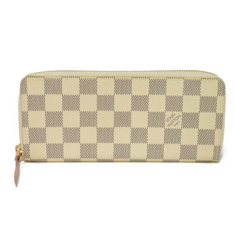 LOUIS VUITTON Long Wallet Portefeuille Clemence Logo Ivory Round Zipper Damier Azur Rose Ballerine N61264 Ladies Bill Purse