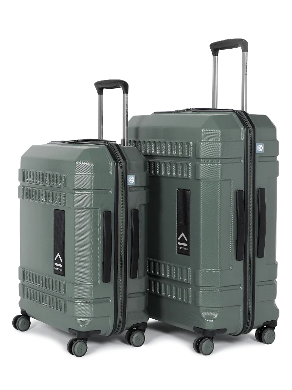 uppercase Bullet Check in TSA Lock Hard Printed Trolley Bag Set of 2 M+L Green