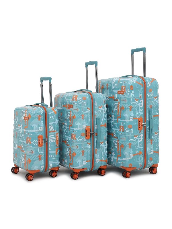 uppercase JFK Cabin n Check in Combination Lock Hard Trolley Set of 3 Teal Blue