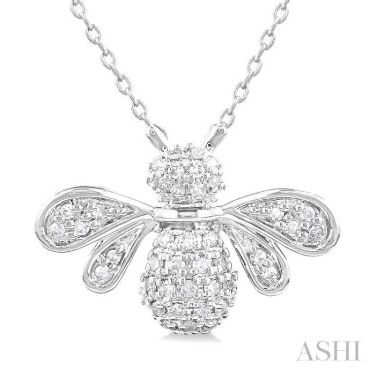 1/4 ctw Petite Bumble Bee Round Cut Diamond Fashion Pendant With Chain in 10K White Gold