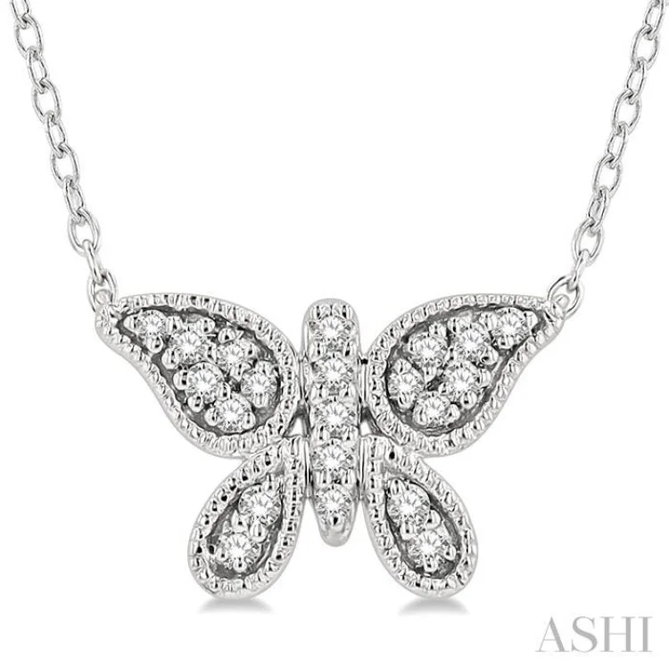 1/10 Ctw Butterfly Petite Round Cut Diamond Fashion Pendant With Chain in 10K White Gold