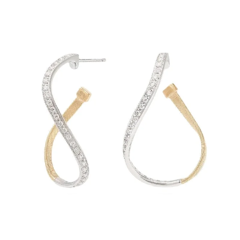 Marco Bicego Marrakech 18K Yellow and White Gold Diamond Twisted Hoops