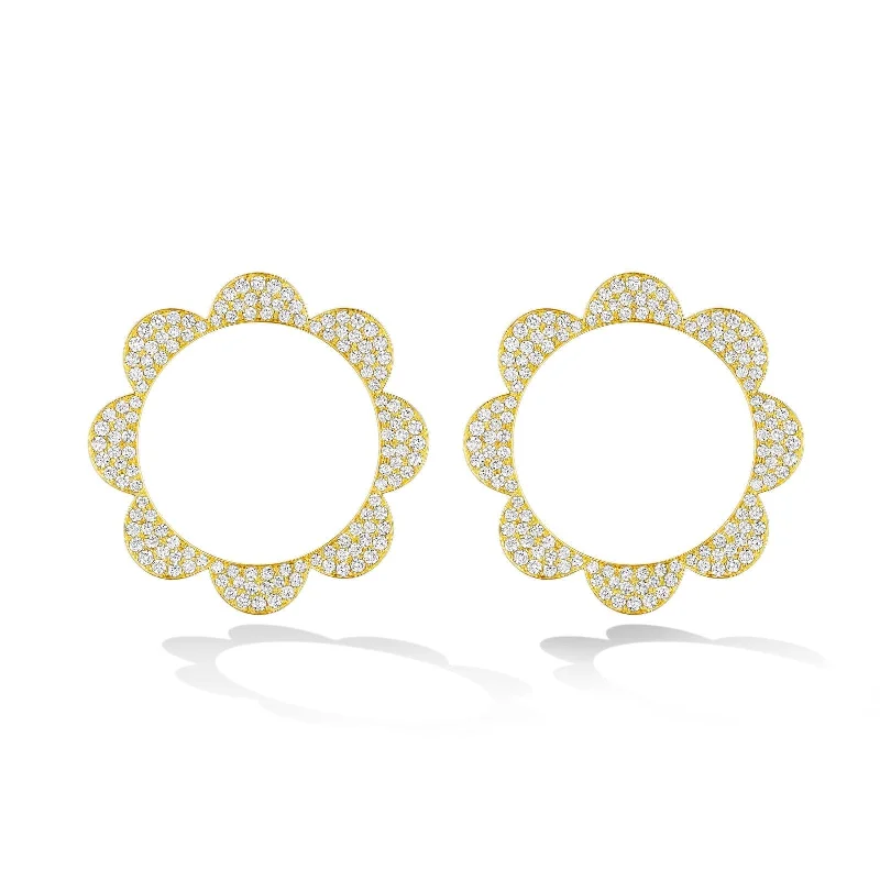 Cadar 18K Yellow Gold Triplet Pave Diamond Stud Earrings