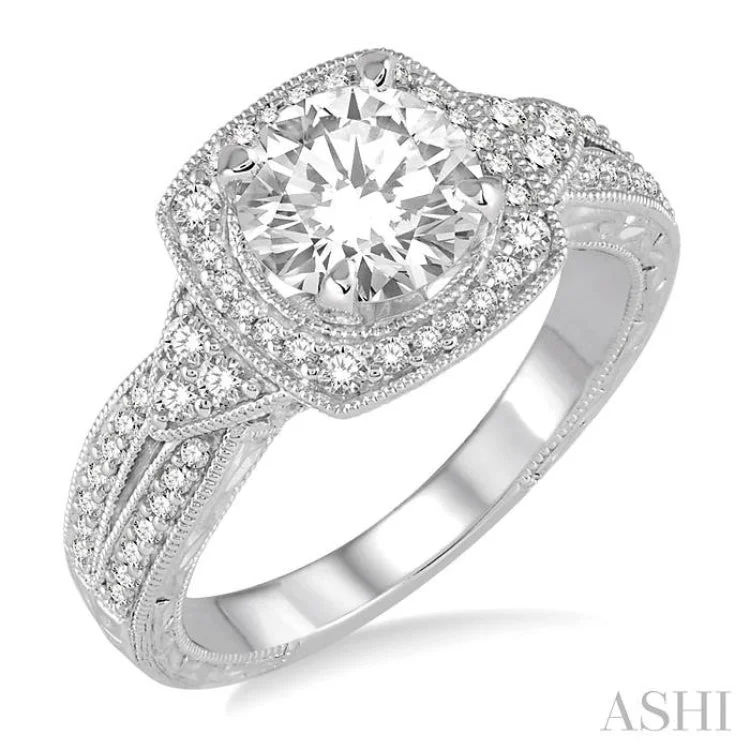 1 Ctw Diamond Engagement Ring with 5/8 Ct Round Cut Center Stone in 14K White Gold