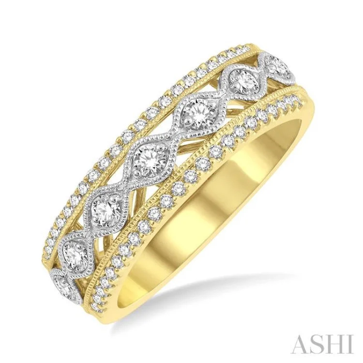 3/8 Ctw Lattice Two Tone Round Cut Diamond Fashion Ring in 14K Yellow and White Gold