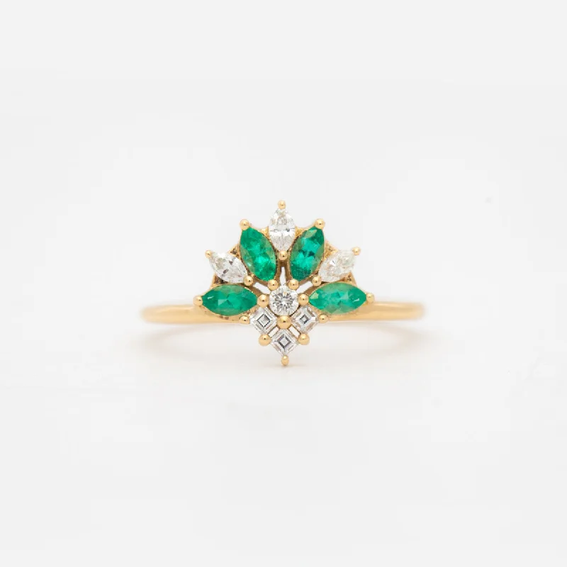 Emerald and Diamond Cluster Ring