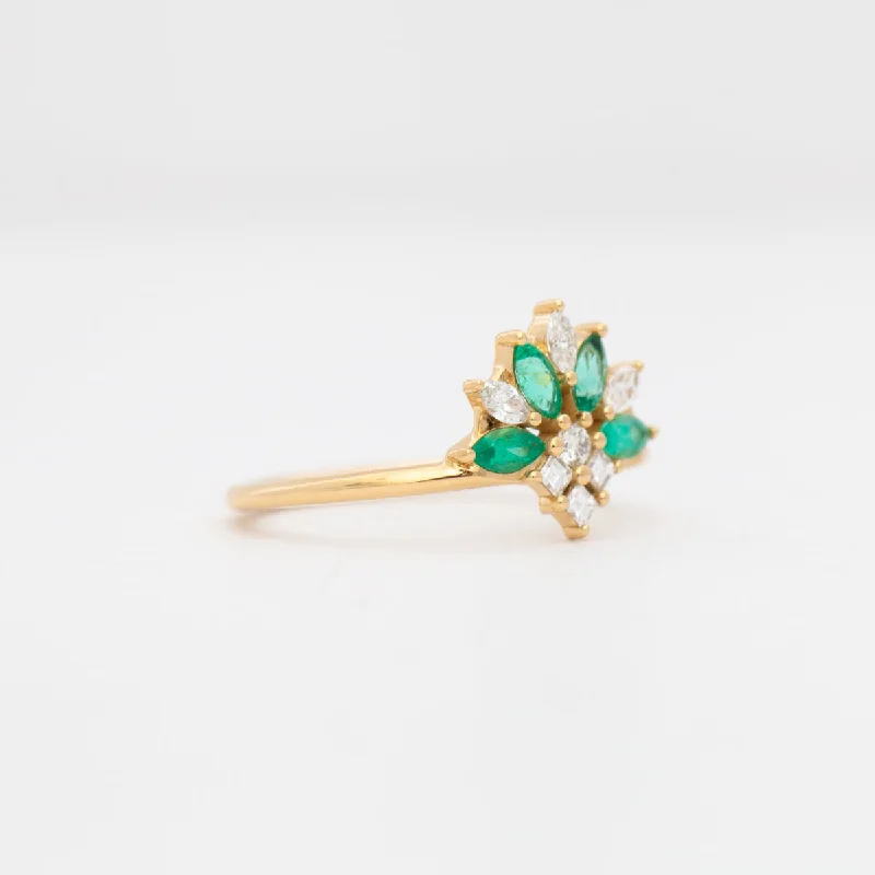 Emerald and Diamond Cluster Ring