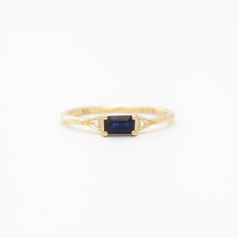 Emerald-Cut Blue Sapphire Deco Ring