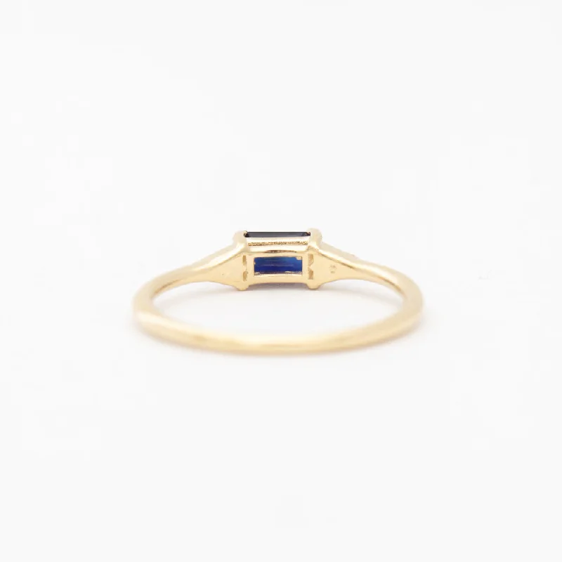 Emerald-Cut Blue Sapphire Deco Ring