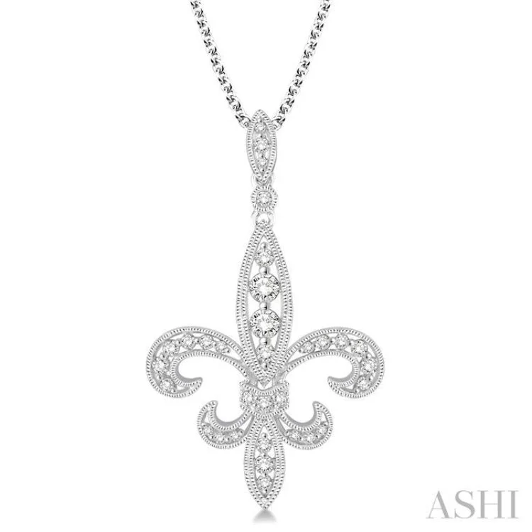 3/4 Ctw Round Cut Diamond Fleur De Lis Pendant in 14K White Gold with Chain