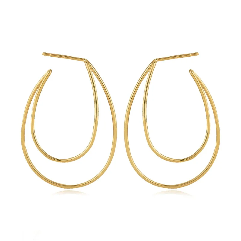 14K Yellow Gold Offset Oval Earrings