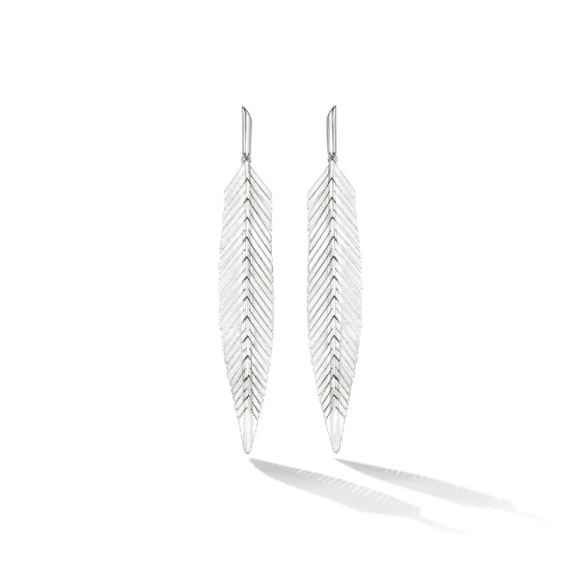 Cadar 18K White Gold Feather Drop Earrings