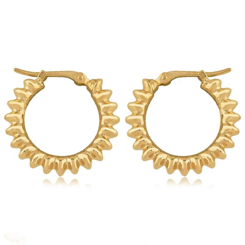 14K Yellow Gold Ribbed Hoop Earrings