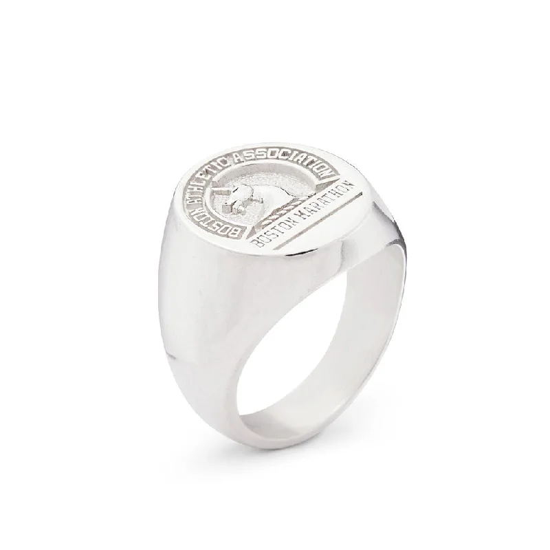 Men's Oval Sterling Silver Boston Marathon® Ring with Stylized Unicorn Logo