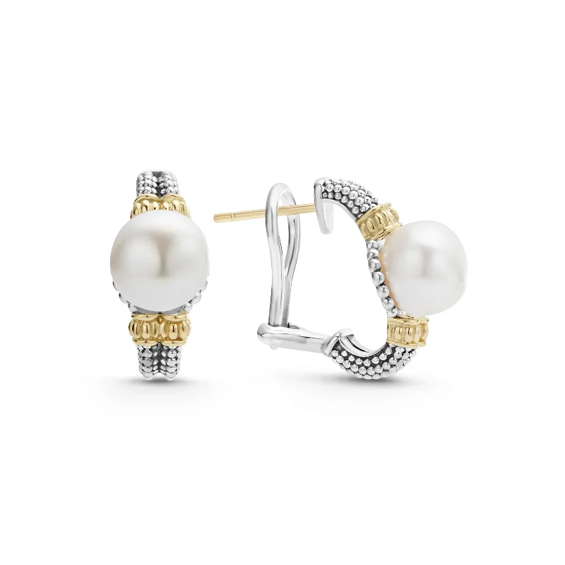 LAGOS Luna Two Tone Pearl Hoop Earrings