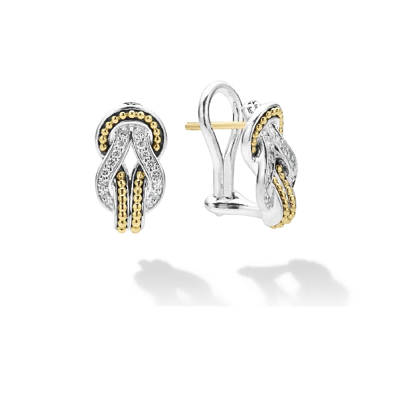 LAGOS Newport Large Two Tone Knot Diamond Omega Clip Earrings