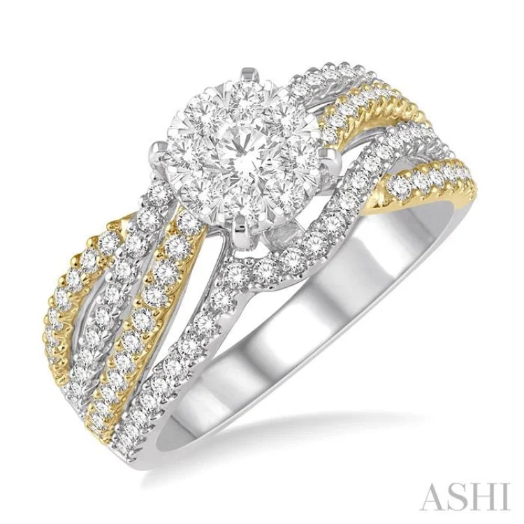 1 Ctw Round Diamond Lovebright Split Shank Engagement Ring in 14K White and Yellow Gold