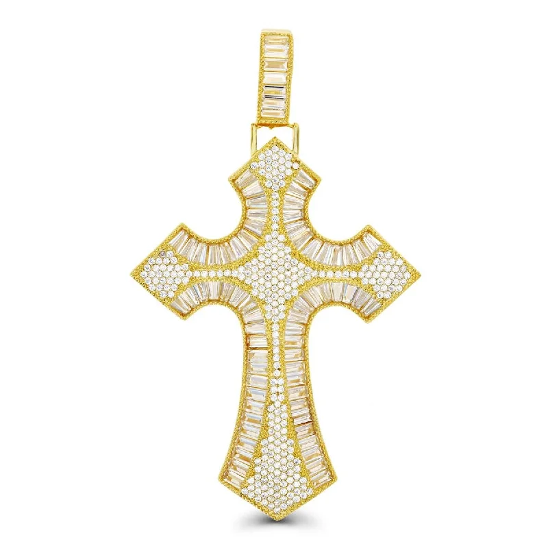 Luxe Layers 14KT Yellow Gold Plated Sterling Silver Cubic Zirconia 65X38MM Cross Pendant. Chain Not Included