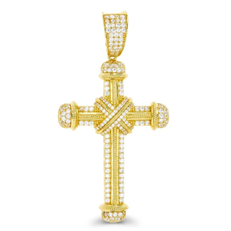 Luxe Layers 14KT Yellow Gold Plated Sterling Silver Cubic Zirconia 69X35MM Cross Pendant. Chain Not Included