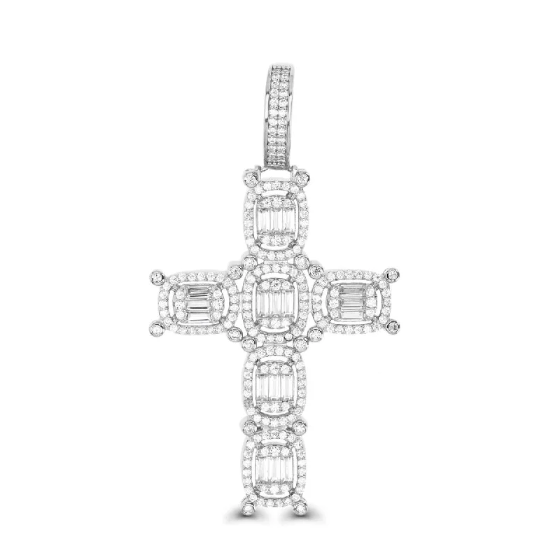 Luxe Layers Sterling Silver Baguette Cubic Zirconia 58X32MM Cross Pendant. Chain Not Included