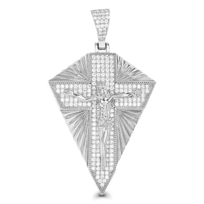 Luxe Layers Sterling Silver Cubic Zirconia 59X34MM Crucifix Cross Pendant. Chain Not Included