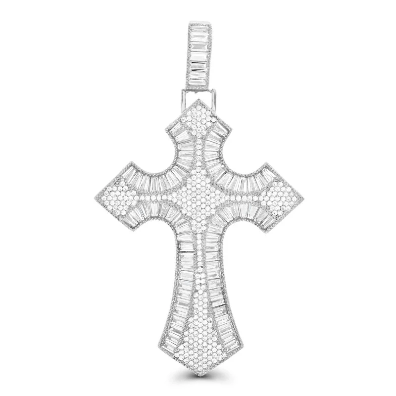 Luxe Layers Sterling Silver Cubic Zirconia 65X38MM Cross Pendant. Chain Not Included