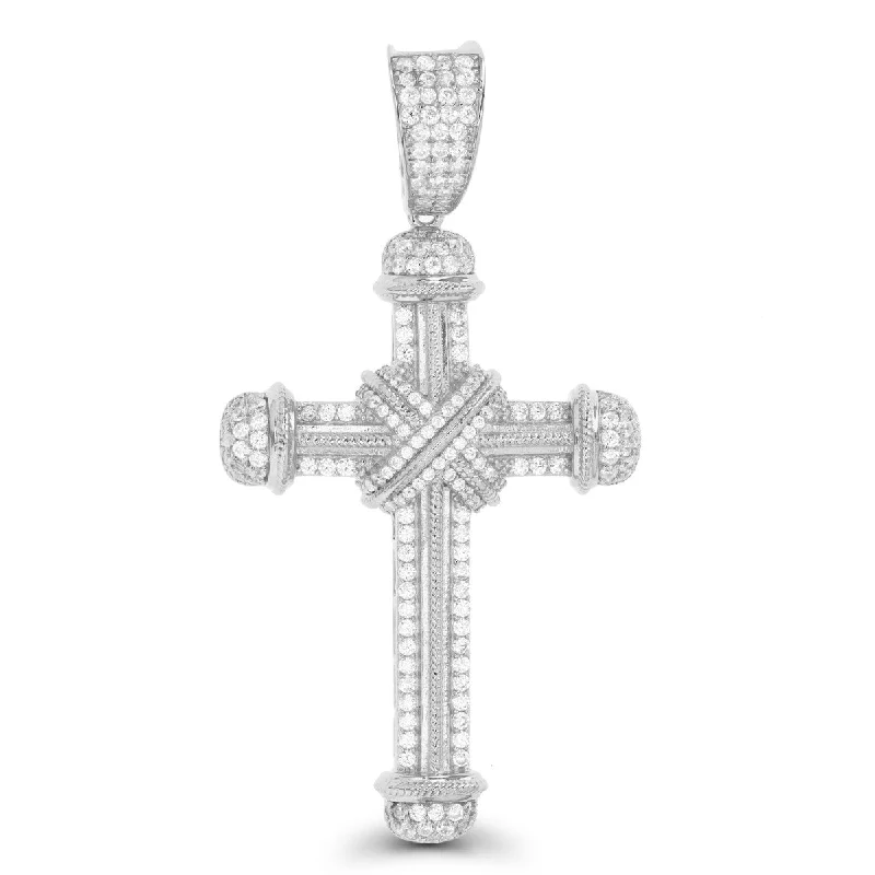 Luxe Layers Sterling Silver Cubic Zirconia 69X35MM Cross Pendant. Chain Not Included