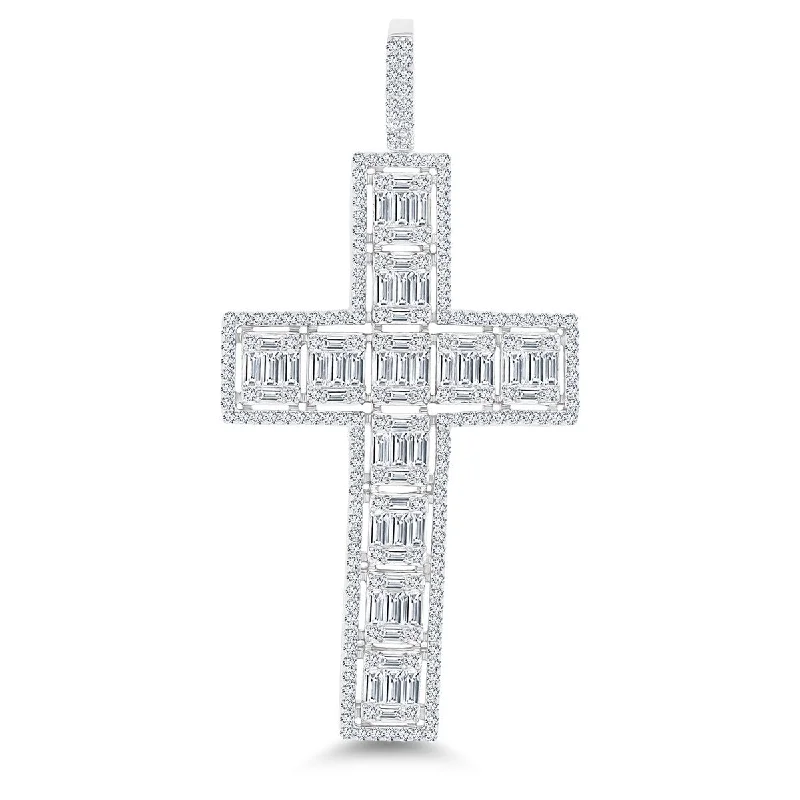 Luxe Layers Sterling Silver Cubic Zirconia 83X40MM Cross Pendant. Chain Not Included