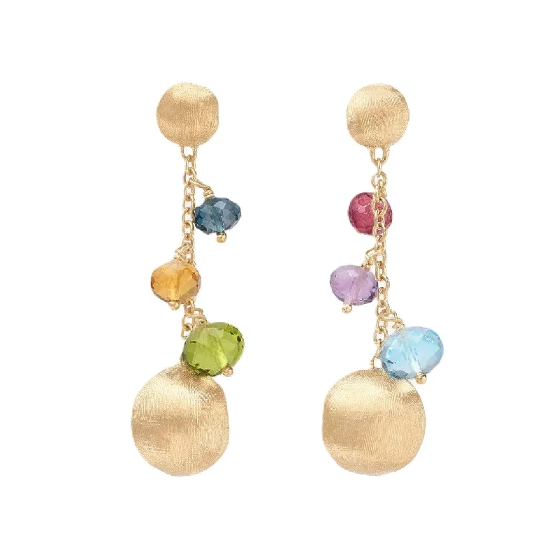 18K Yellow Gold Africa Multi Stone Drop Earrings