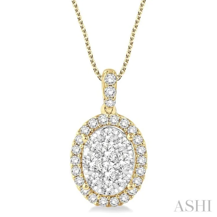 2 Ctw Oval Shape Diamond Lovebright Pendant in 14K Yellow and White gold with Chain