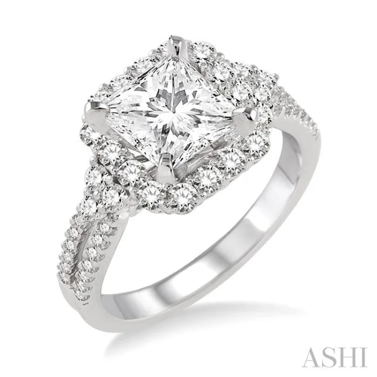 7/8 Ctw Diamond Semi-Mount Engagement Ring in 14K White Gold