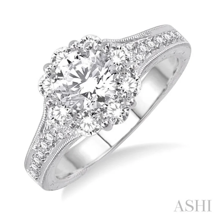 5/8 Ctw Diamond Flower Semi-Mount Engagement Ring in 14K White Gold