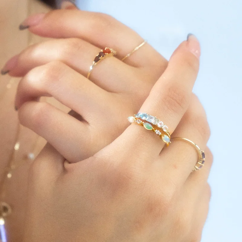 Solid Gold Triple Opal Band