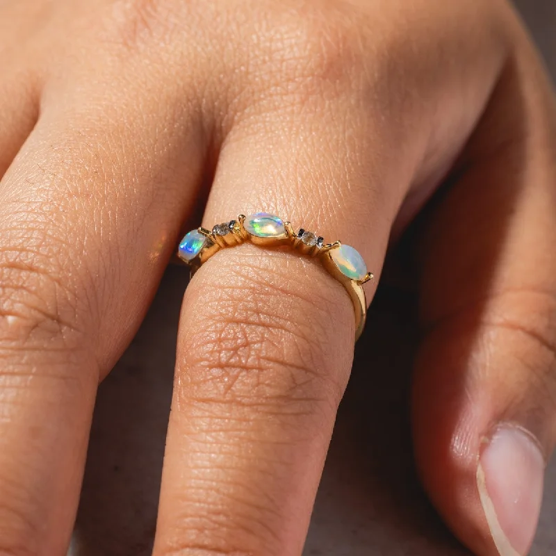 Solid Gold Triple Opal Band