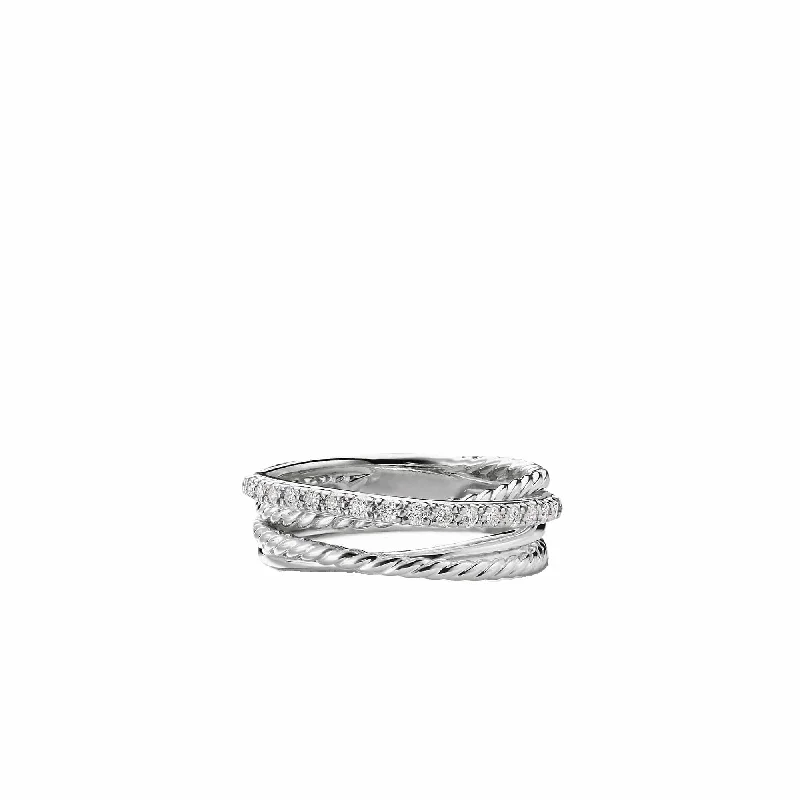 Crossover Ring with Diamonds