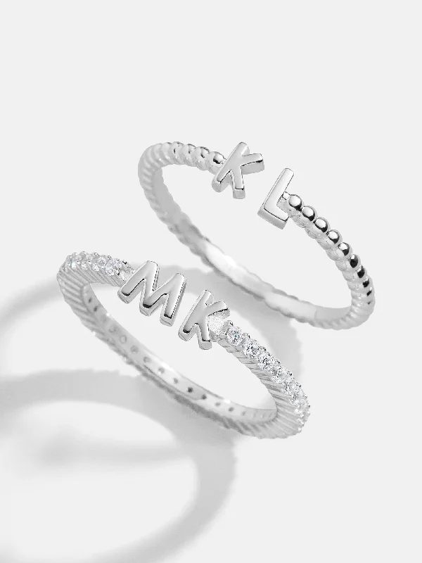 Sterling Silver Double Initial Custom Ring - Silver