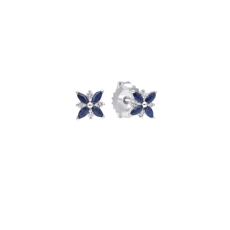 Sabel Collection White Gold Marquise Sapphire and Diamond Stud Earrings