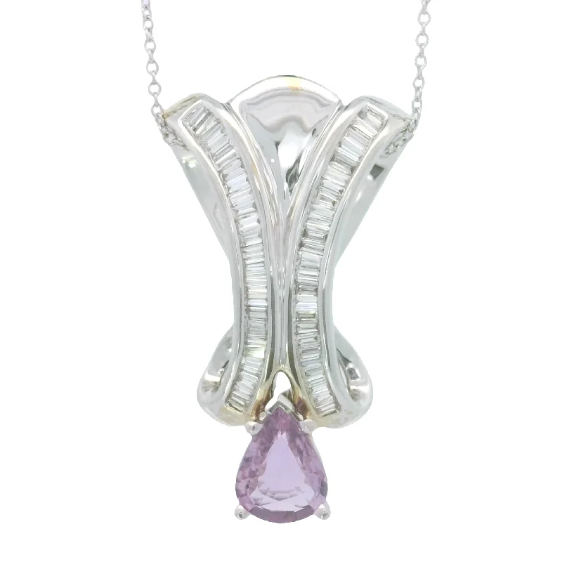 White Gold Pink Sapphire and Diamond Slider Pendant