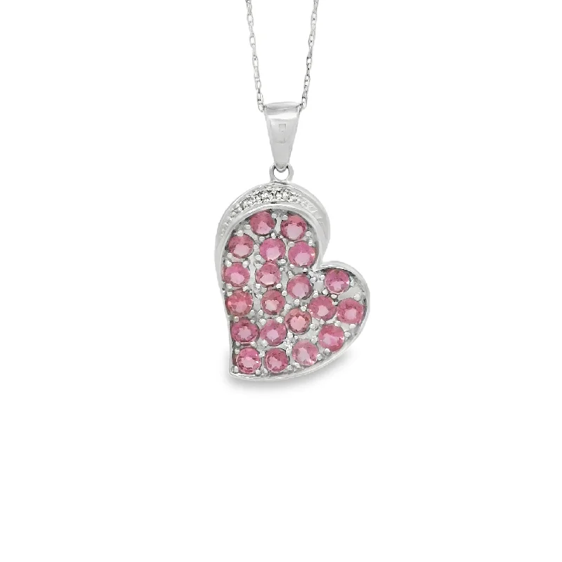 White Gold Pink Tourmaline and Diamond Heart Pendant