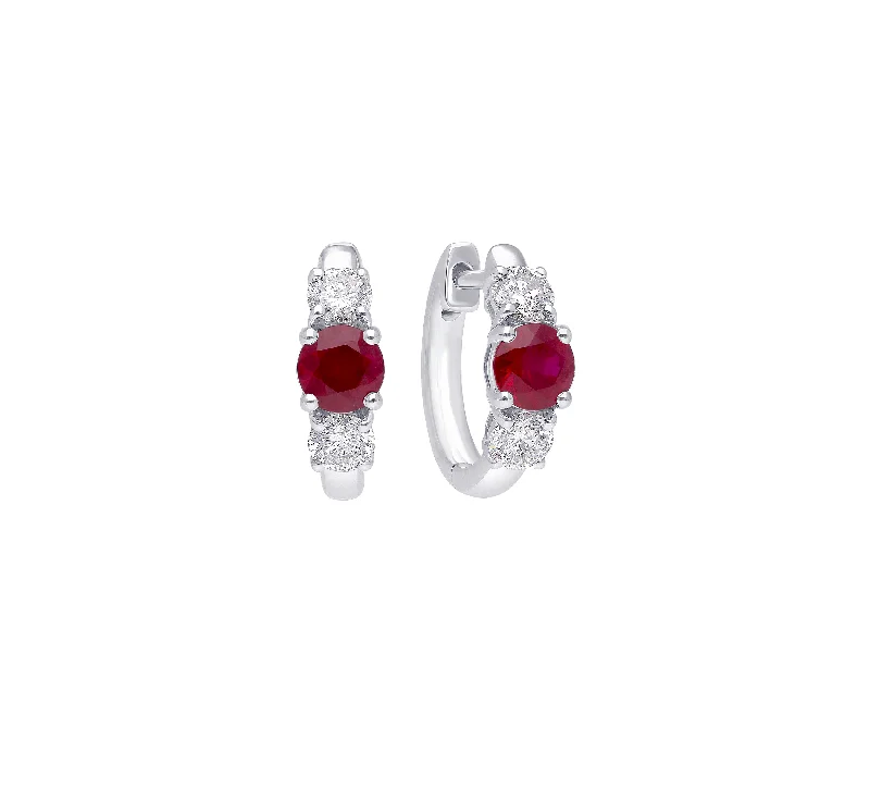 Sabel Collection White Gold Round Ruby and Diamond Hoop Earrings