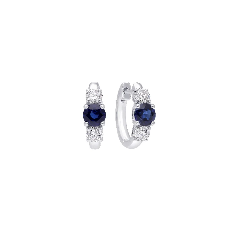 Sabel Collection White Gold Round Sapphire and Diamond Hoop Earrings