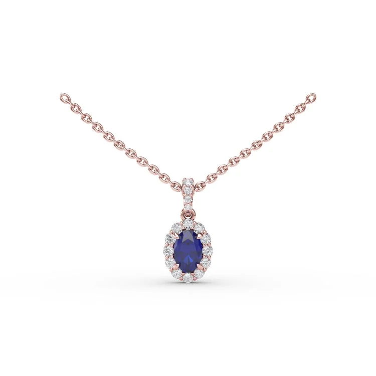 Sapphire and Diamond Halo Necklace