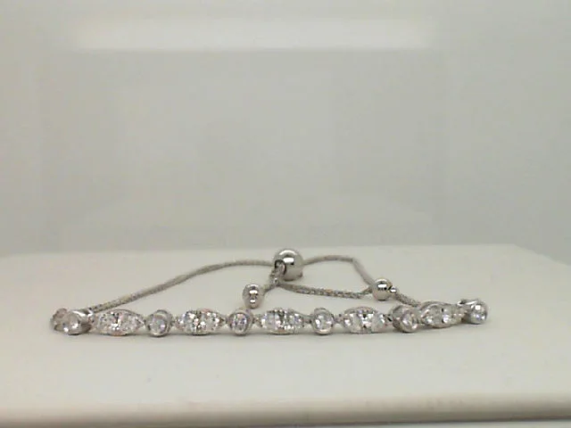 14Kt. White Gold 0.50Ctdw Natural Round Diamond Bollo Bracelet 8.5 Inches