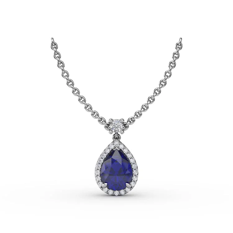 Sapphire and Diamond Teardrop Necklace