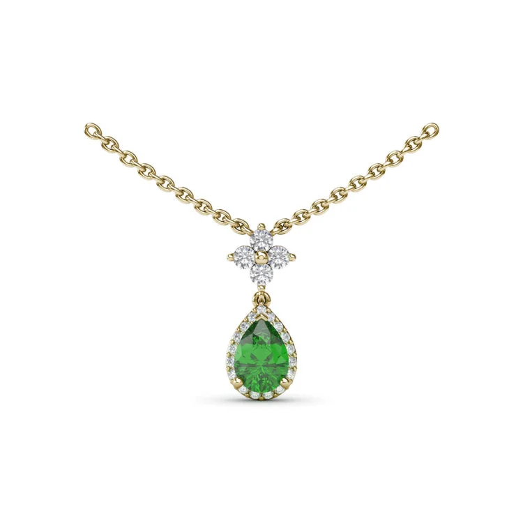 Emerald and Diamond Teardrop Necklace