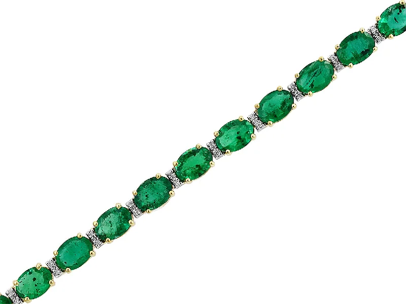 14kt. yellow gold oval Genuine emerald line bracelet