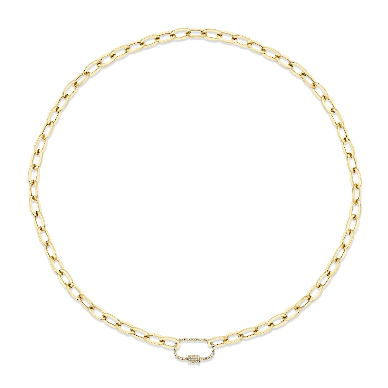 Chain Link Necklace with Pavé Oblong Clasp