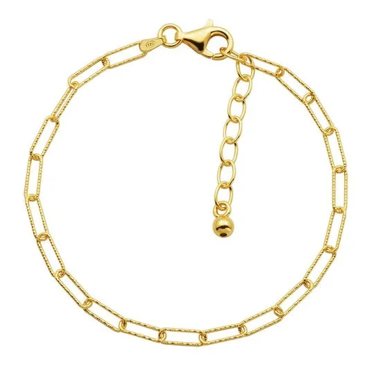 Gold Plated Silver Diamond Cut 3mm Paperclip Chain Bracelet