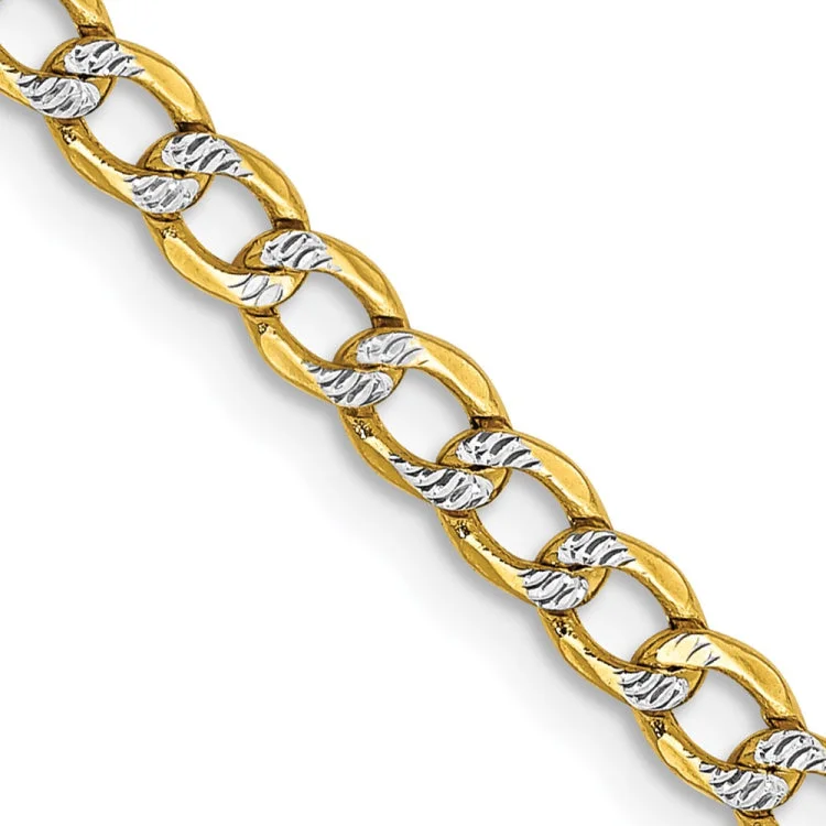 14K 24 inch 3.4mm Semi-Solid with Rhodium Pav� Curb with Lobster Clasp Chain